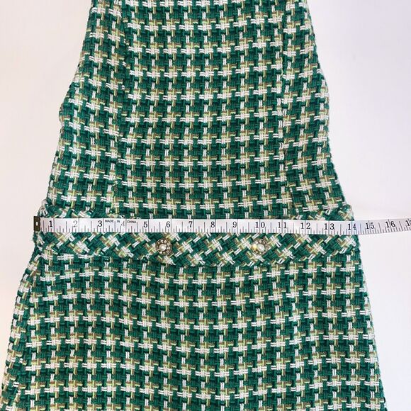 Zara Green Houndstooth Tweed Pinafore Mini Dress Sleeveless Textured Cotton XS - Picture 11 of 16
